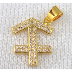 copper pendant pave zircon, gold plated, approx 16x20mm [FDZN588]