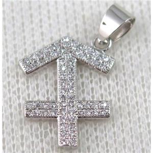 copper pendant pave zircon, platinum plated, approx 16x20mm [FDZN589]