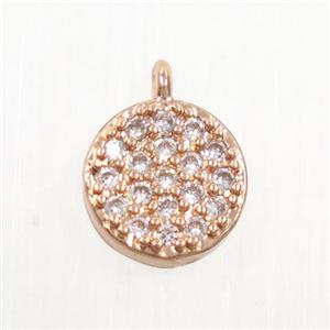 copper button circle pendant paved zircon, rose gold, approx 6mm dia [FDZN5896]