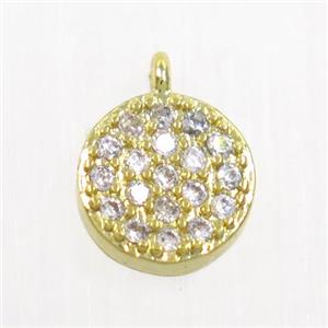 copper button circle pendant paved zircon, gold plated, approx 6mm dia [FDZN5898]