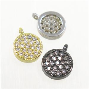 copper button circle pendant paved zircon, mix color, approx 6mm dia [FDZN5900]