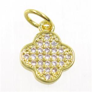 copper pendant paved zircon, four-leaf Clover, gold plated, approx 9mm dia [FDZN5903]