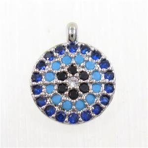 copper button circle pendant paved zircon, platinum plated, approx 9mm dia [FDZN5907]