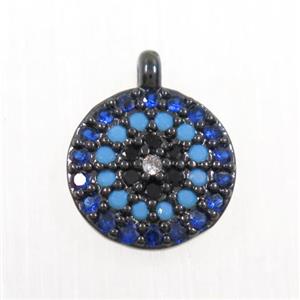 copper button circle pendant paved zircon, black plated, approx 9mm dia [FDZN5908]