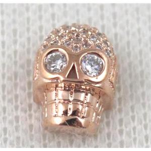 copper bead pave zircon, skull, platinum plated, approx 10x12mm [FDZN591]
