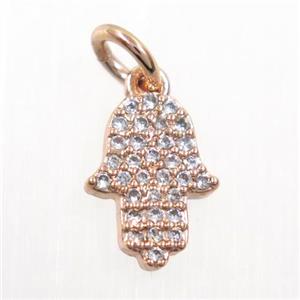 copper hamsaHand pendant paved zircon, rose gold, approx 8-10mm [FDZN5910]