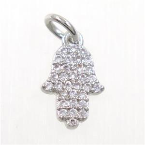 copper hamsaHand pendant paved zircon, platinum plated, approx 8-10mm [FDZN5911]