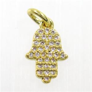 copper hamsaHand pendant paved zircon, gold plated, approx 8-10mm [FDZN5912]
