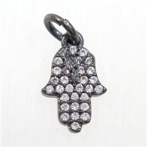 copper hamsaHand pendant paved zircon, black plated, approx 8-10mm [FDZN5913]