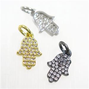 copper hamsaHand pendant paved zircon, mix color, approx 8-10mm [FDZN5914]