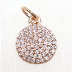 copper Button pendant paved zircon, rose gold, approx 6mm dia [FDZN5915-6MM]