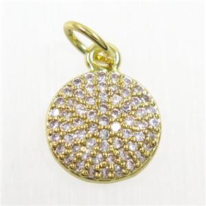 copper Button pendant paved zircon, gold plated, approx 6mm dia [FDZN5917-6MM]