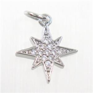 copper northstar pendant paved zircon, platinum plated, approx 11-12mm [FDZN5921]