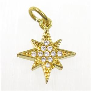 copper northstar pendant paved zircon, gold plated, approx 11-12mm [FDZN5922]