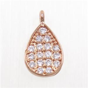copper teardrop pendant paved zircon, rose gold, approx 7-9mm [FDZN5925]
