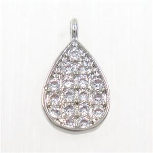 copper teardrop pendant paved zircon, platinum plated, approx 7-9mm [FDZN5926]