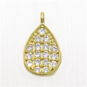 copper teardrop pendant paved zircon, gold plated, approx 7-9mm [FDZN5927]
