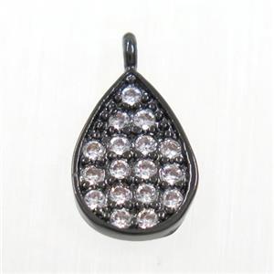 copper teardrop pendant paved zircon, black plated, approx 7-9mm [FDZN5928]