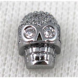 copper bead pave zircon, skull, black plated, approx 10x12mm [FDZN593]