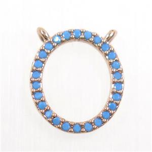 copper oval pendant paved zircon, turq, rose gold, approx 11.5-13mm [FDZN5930]