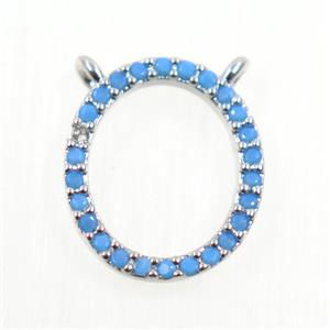 copper oval pendant paved zircon, turq, platinum plated, approx 11.5-13mm [FDZN5931]