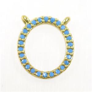 copper oval pendant paved zircon, turq, gold plated, approx 11.5-13mm [FDZN5932]