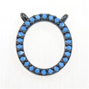 copper oval pendant paved zircon, turq, black plated, approx 11.5-13mm [FDZN5933]