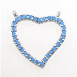 copper heart pendant paved zircon with 2loops, turq, platinum plated, approx 15mm [FDZN5935]