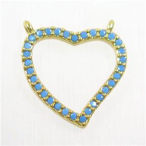 copper heart pendant paved zircon, turq, gold plated, approx 15mm [FDZN5936]