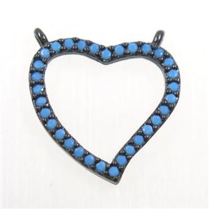 copper heart pendant paved zircon, turq, black plated, approx 15mm [FDZN5937]