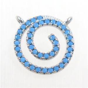 copper circle pendant paved zircon, turq, platinum plated, approx 13mm dia [FDZN5940]