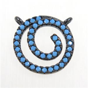 copper circle pendant paved zircon, turq, black plated, approx 13mm dia [FDZN5942]