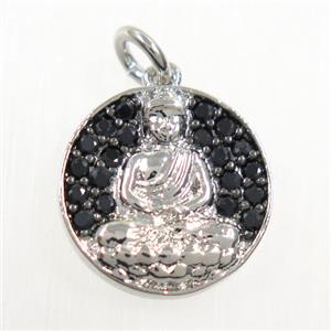 copper buddha pendant paved zircon, platinum plated, approx 14mm dia [FDZN5944]