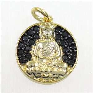 copper buddha pendant paved zircon, gold plated, approx 14mm dia [FDZN5945]