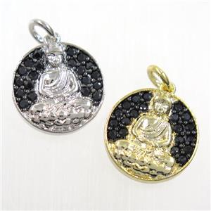 copper buddha pendant paved zircon, mix color, approx 14mm dia [FDZN5946]