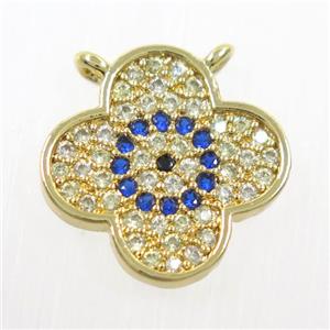copper pendant paved zircon, four leaf Clover, gold plated, approx 14mm dia [FDZN5949]