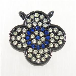 copper pendant paved zircon, four leaf Clover, black plated, approx 14mm dia [FDZN5950]