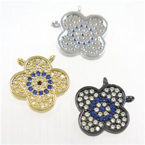 copper pendant paved zircon, four leaf Clover, mix color, approx 14mm dia [FDZN5951]