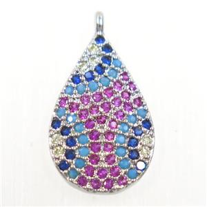 copper teardrop pendant paved zircon, platinum plated, approx 11-17mm [FDZN5962]