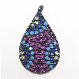 copper teardrop pendant paved zircon, black plated, approx 11-17mm [FDZN5964]