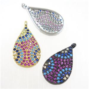 copper teardrop pendant paved zircon, mix color, approx 11-17mm [FDZN5965]