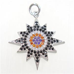 copper northstar pendant paved zircon, platinum plated, approx 20mm dia [FDZN5967]
