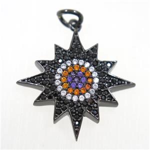 copper northstar pendant paved zircon, black plated, approx 20mm dia [FDZN5969]