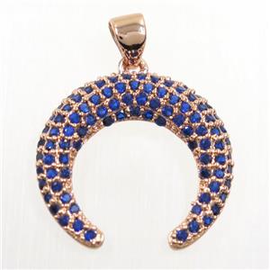 copper crescent moon pendant paved blue zircon, rose gold, approx 20mm dia [FDZN5971]