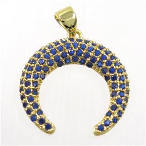 copper crescent pendant paved blue zircon, gold plated, approx 20mm dia [FDZN5973]