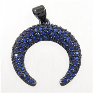 copper crescent pendant paved blue zircon, black plated, approx 20mm dia [FDZN5974]