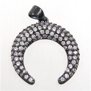 copper crescent pendant paved zircon, black plated, approx 20mm dia [FDZN5979]