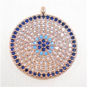copper button circle pendant paved zircon, rose gold, approx 20mm dia [FDZN5981]