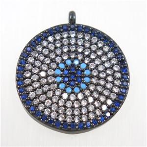 copper button circle pendant paved zircon, black plated, approx 20mm dia [FDZN5984]