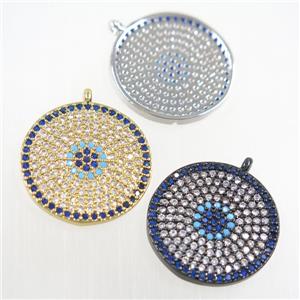 copper button circle pendant paved zircon, mix color, approx 20mm dia [FDZN5985]